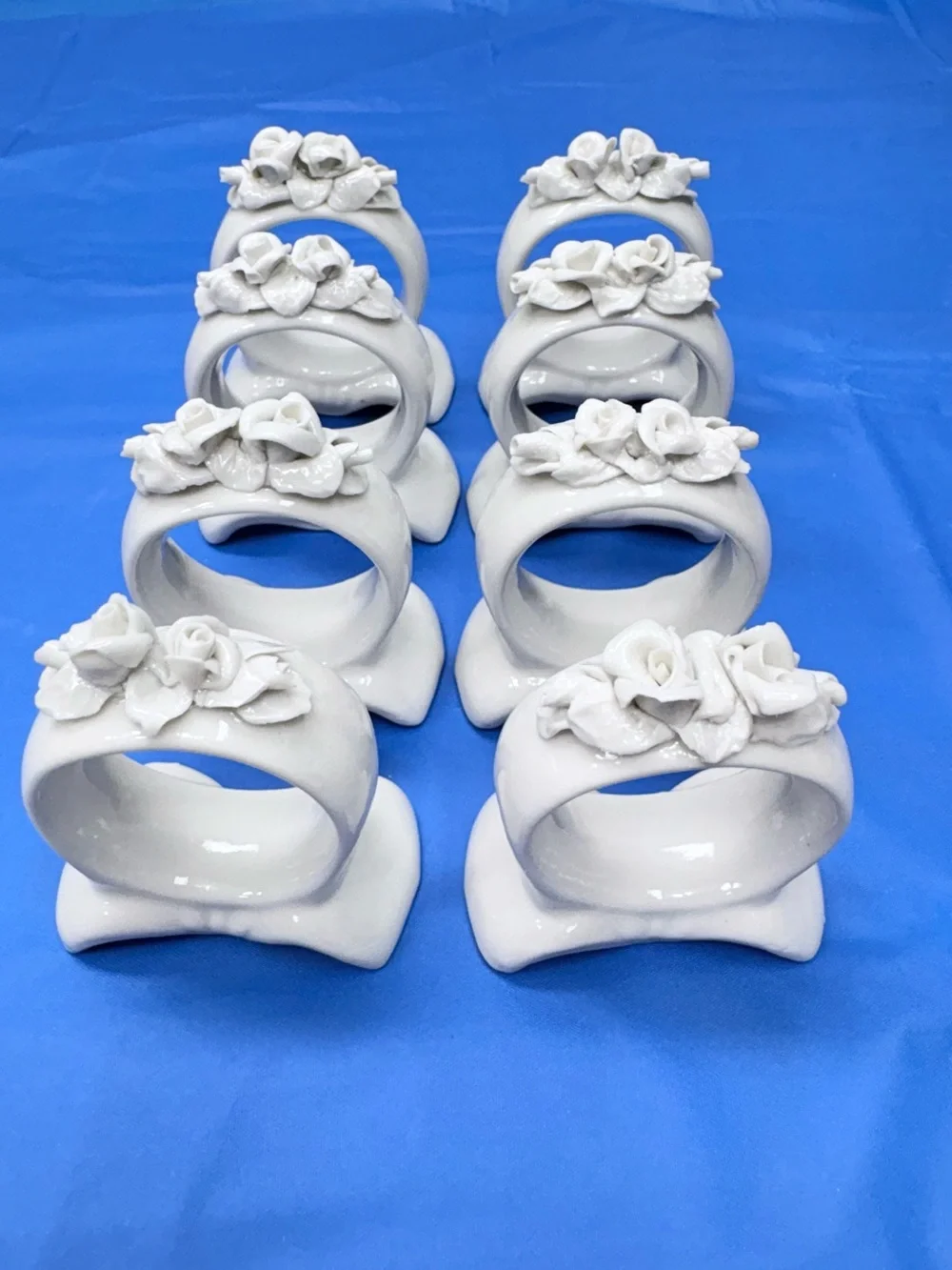 Vintage Wihelm Rittirsch Germany Porcelain Rose Napkin Rings Set of 8